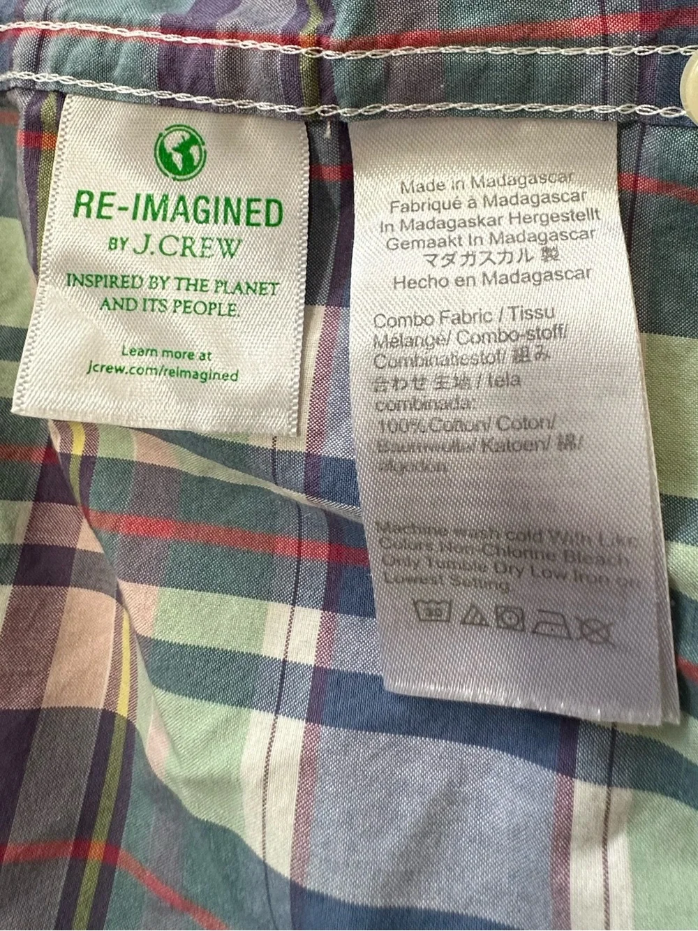 J. Crew Classic Secret Wash Blue Green Plaid Long Sleeve Button Shirt Men’s M